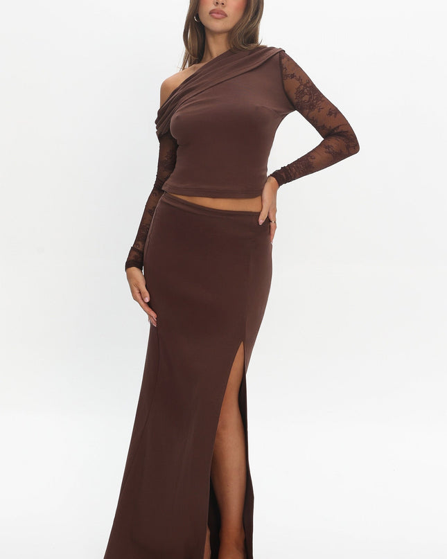 Chocolate Front Split Maxi Skirt