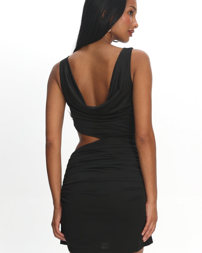 Black Ruched Cut-Out Mini Dress