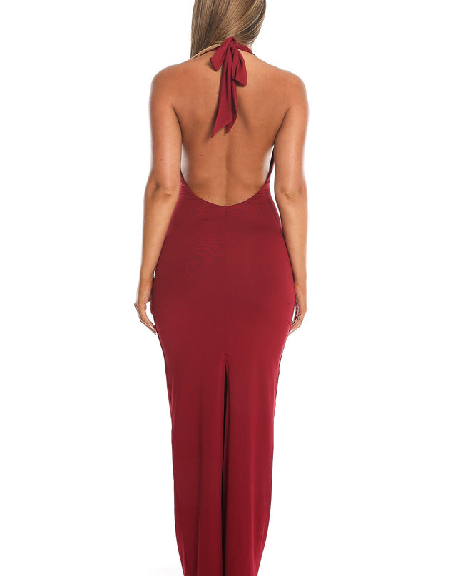 Raspberry Wrap Halter Maxi Dress