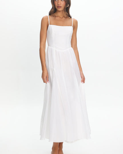 White Scoop Neck Midi Dress