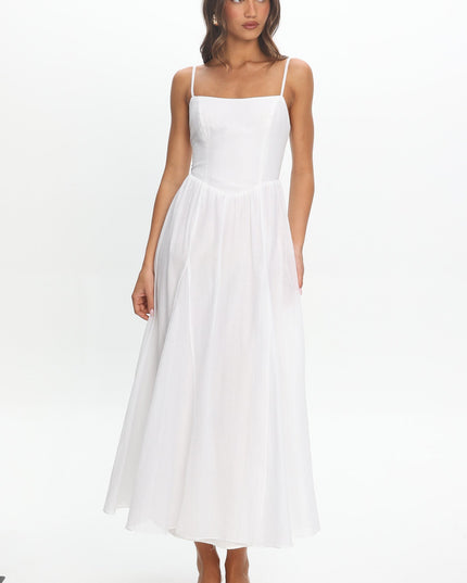 White Scoop Neck Midi Dress
