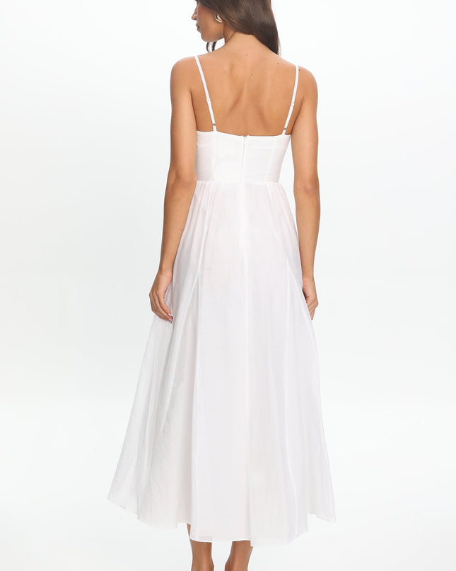 White Scoop Neck Midi Dress