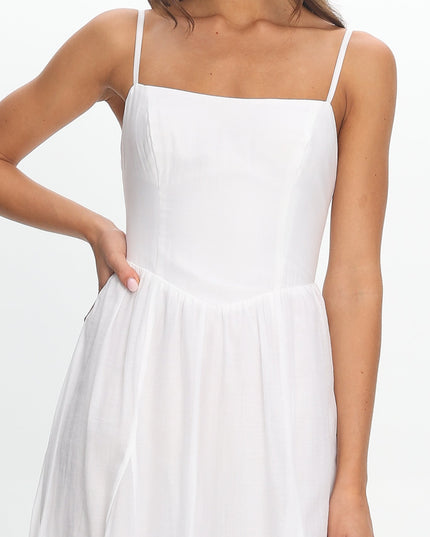 White Scoop Neck Midi Dress