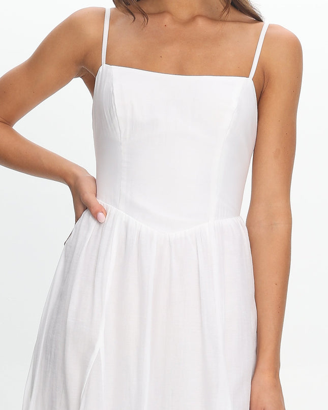 White Scoop Neck Midi Dress