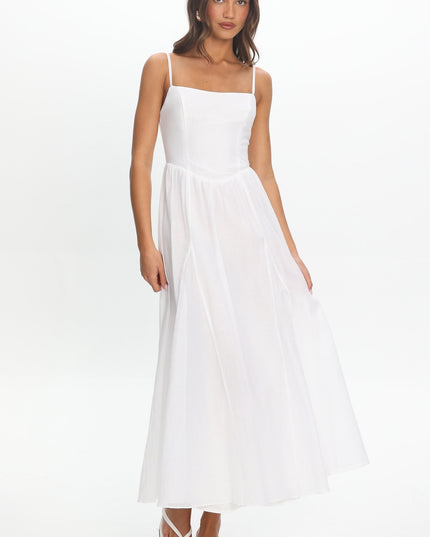 White Scoop Neck Midi Dress