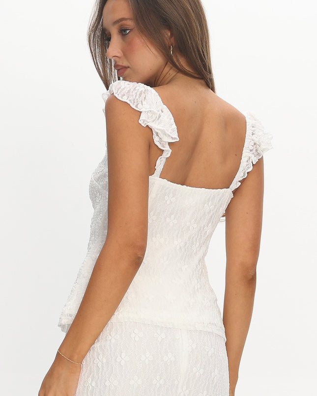 White Tied Front Lace Top