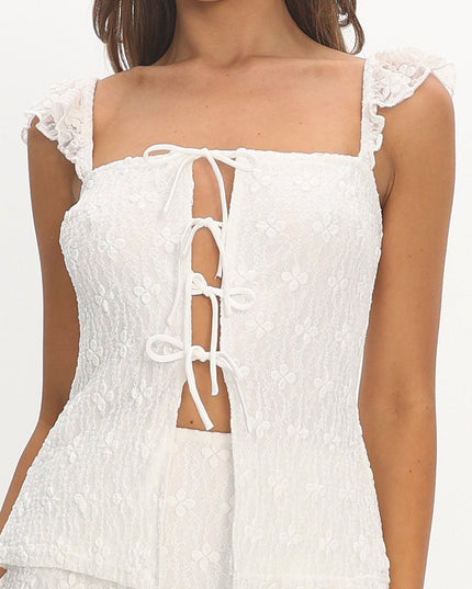 White Tied Front Lace Top