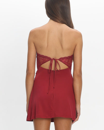 Wine Lace Bodice Mini Dress