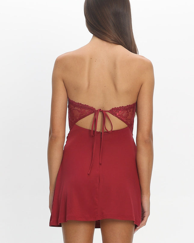 Wine Lace Bodice Mini Dress