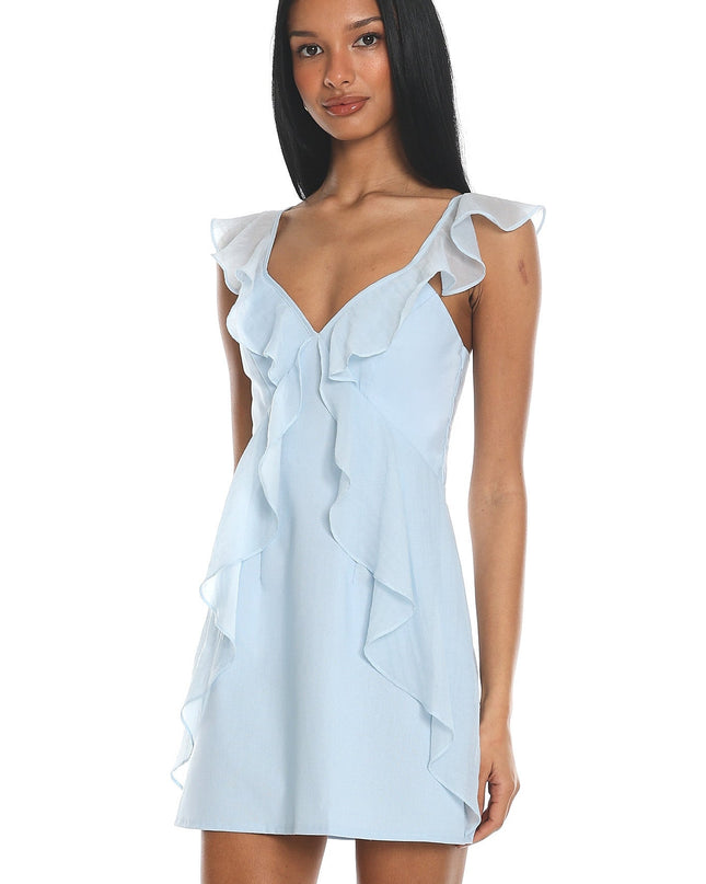 Baby Blue Ruffle Front Mini Dress
