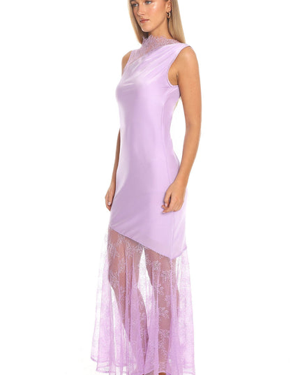 Lilac Amethyst Lace-Trim Asymmetric Maxi Dress