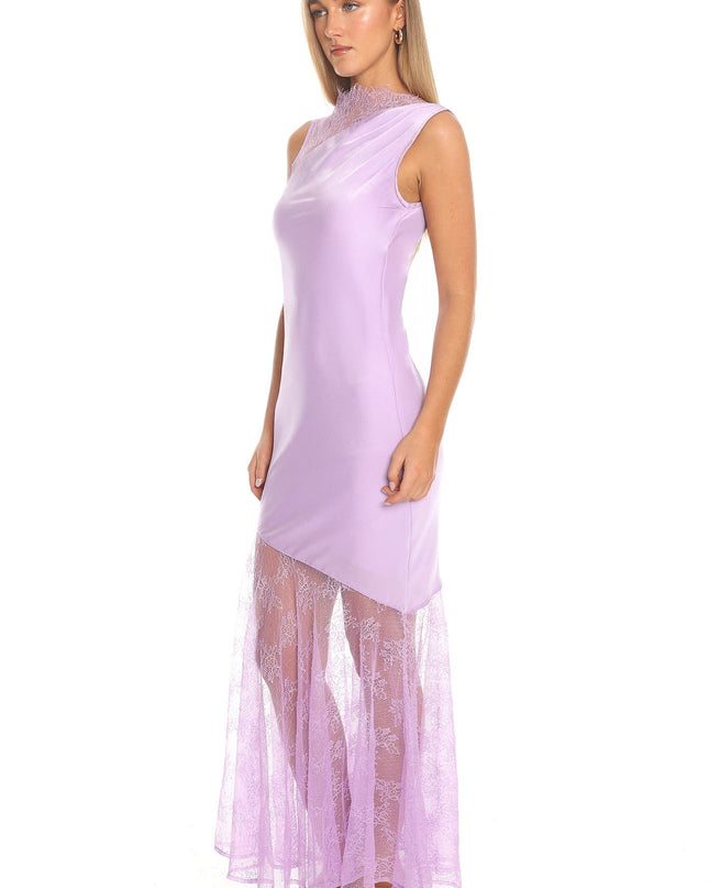 Lilac Amethyst Lace-Trim Asymmetric Maxi Dress