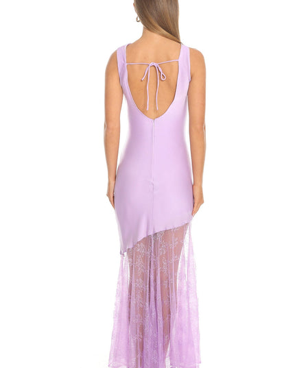 Lilac Amethyst Lace-Trim Asymmetric Maxi Dress