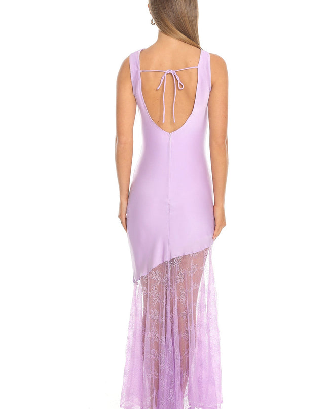 Lilac Amethyst Lace-Trim Asymmetric Maxi Dress