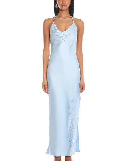 Baby Blue Lace-Trim Slip Maxi Dress