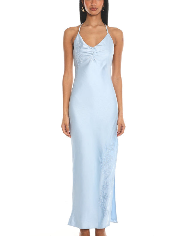 Baby Blue Lace-Trim Slip Maxi Dress
