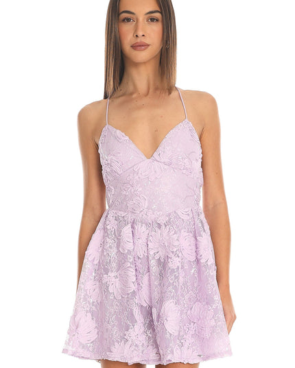 Lilac 3D Floral Lace Mini Dress