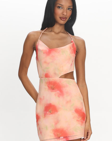 Red Tied Back Cut-Out Mini Dress Floral