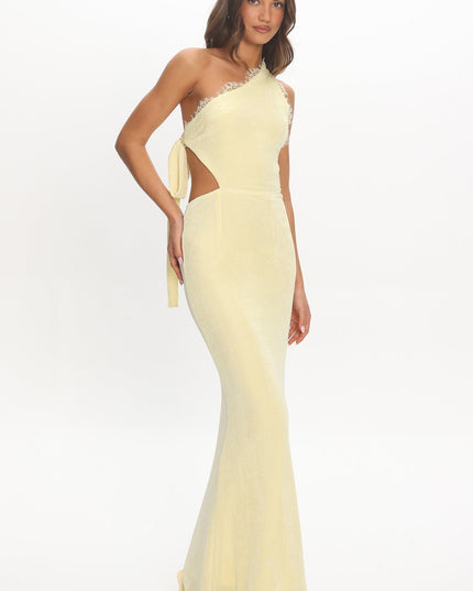 Yellow Cut-Out Lace Trim Maxi Dress