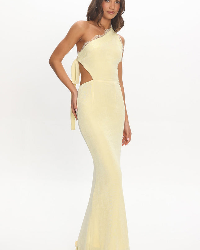 Yellow Cut-Out Lace Trim Maxi Dress