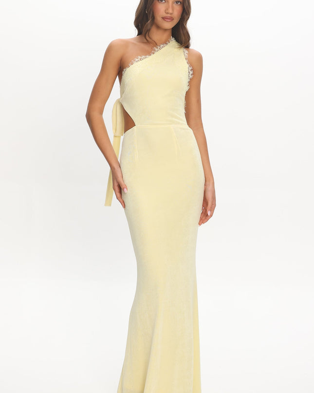 Yellow Cut-Out Lace Trim Maxi Dress
