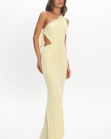 Yellow Cut-Out Lace Trim Maxi Dress
