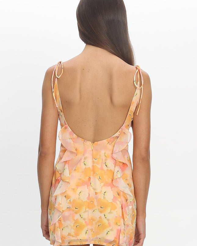 Yellow Tied Strap Ruffle Mini Dress