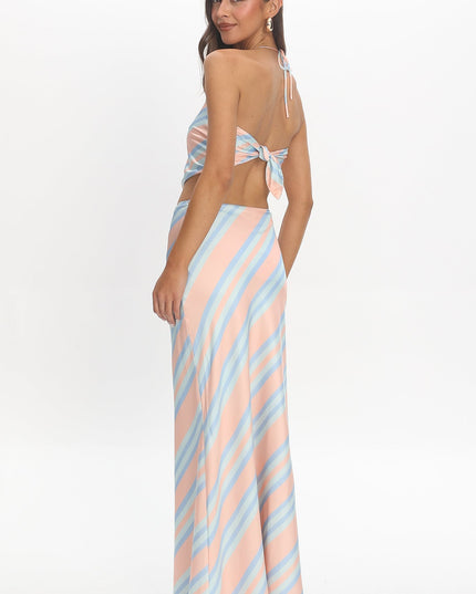 Aqua Ruched Maxi Skirt Striped