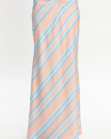 Aqua Ruched Maxi Skirt Striped