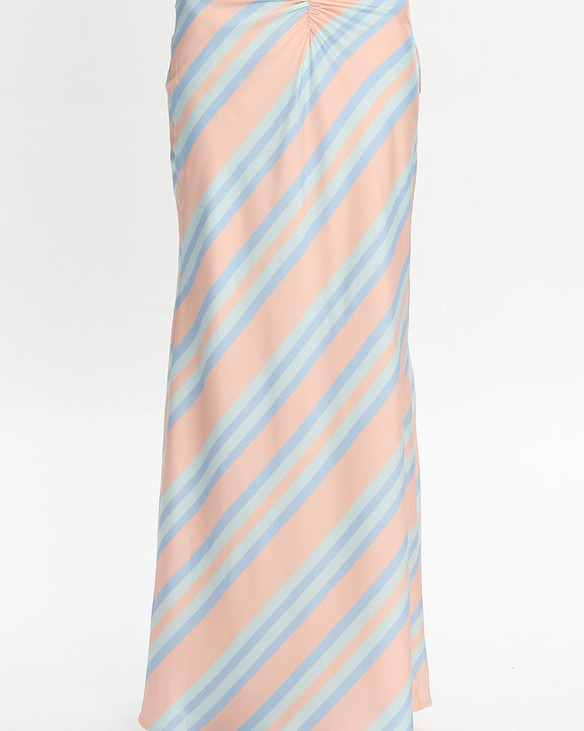 Aqua Ruched Maxi Skirt Striped