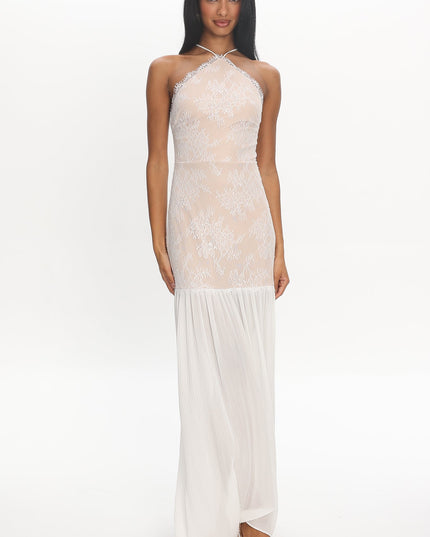 White Soft Landing Halter Maxi Dress