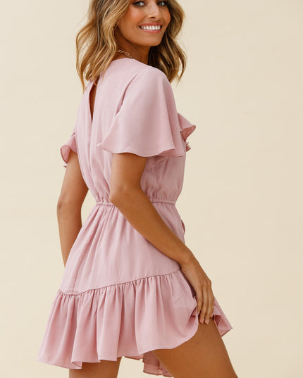Blush Angel Sleeve Drawstring Waist Dress