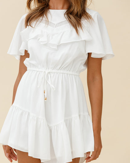 White Angel Sleeve Drawstring Waist Dress