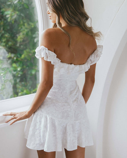 White Off-Shoulder Ruffle Mini Dress