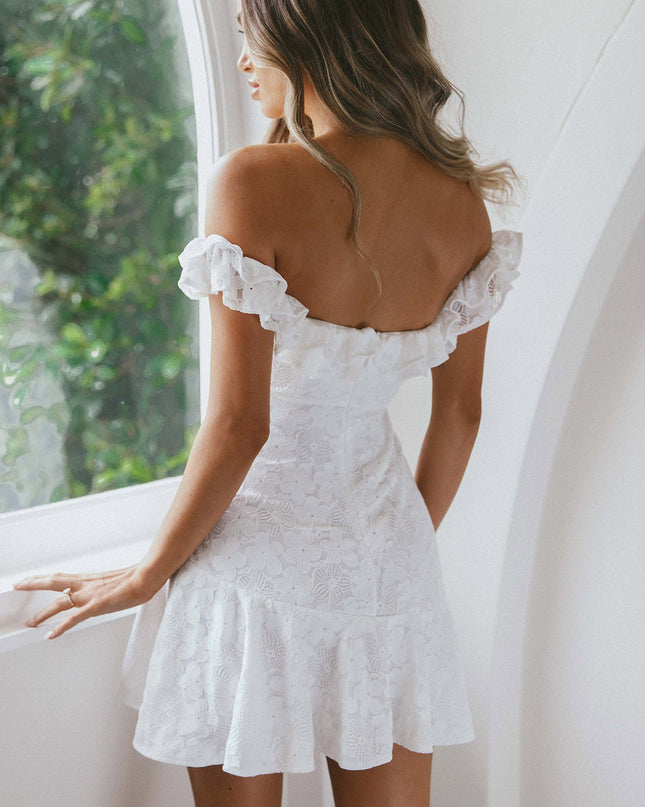 White Off-Shoulder Ruffle Mini Dress