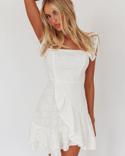 White Off-Shoulder Ruffle Mini Dress