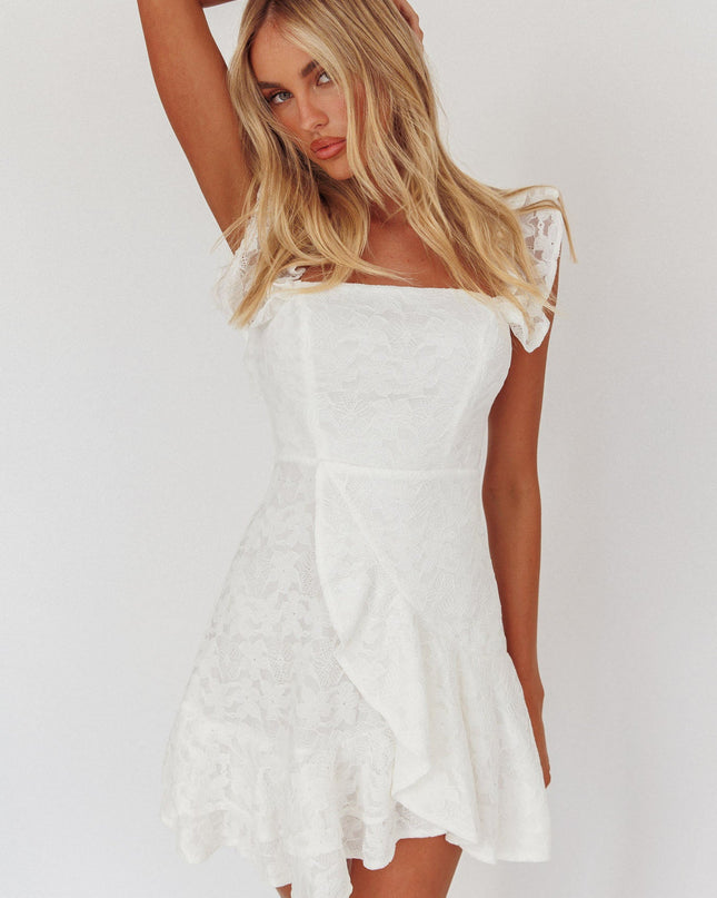 White Off-Shoulder Ruffle Mini Dress