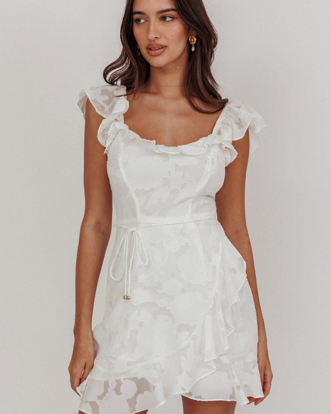 White You Ruffle Trim Dress Textured