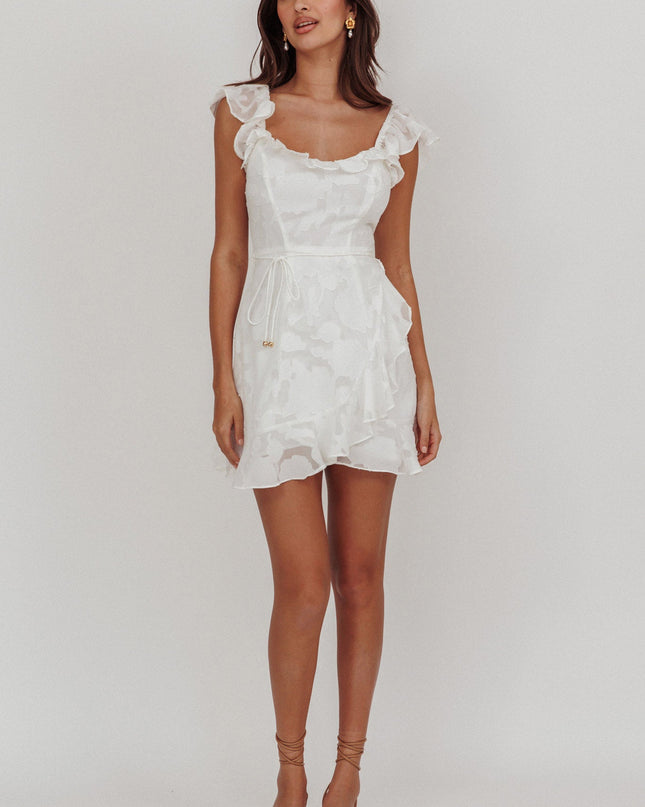 White You Ruffle Trim Dress Textured
