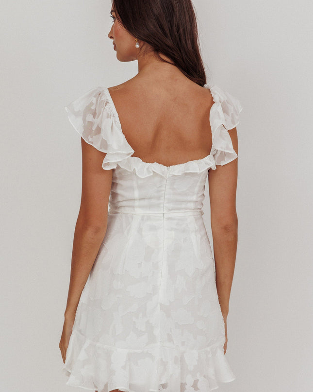 White You Ruffle Trim Dress Textured