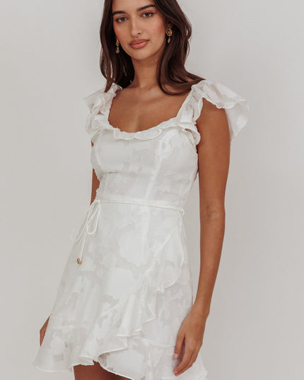 White You Ruffle Trim Dress Textured