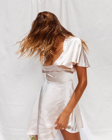 Champagne Sleeve Cowl Neck Satin Dress