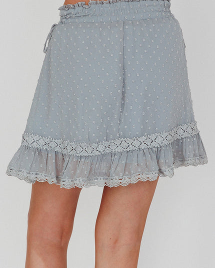 Sage Elasticated Waist Lace Trim Skirt
