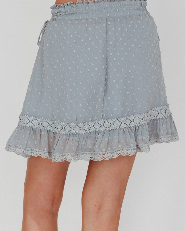Sage Elasticated Waist Lace Trim Skirt