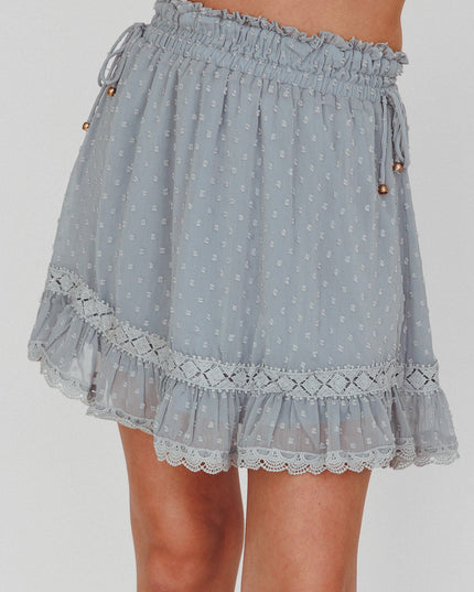 Sage Elasticated Waist Lace Trim Skirt