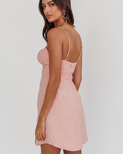 Pink Structured Detail Bust Cami Strap Dress