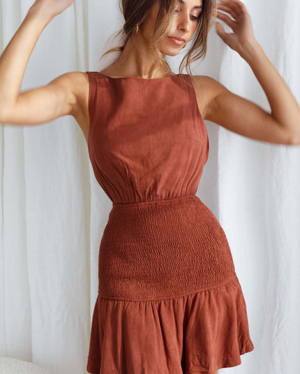 Cinnamon Elasticated Straps Shirred Waist Mini Dress