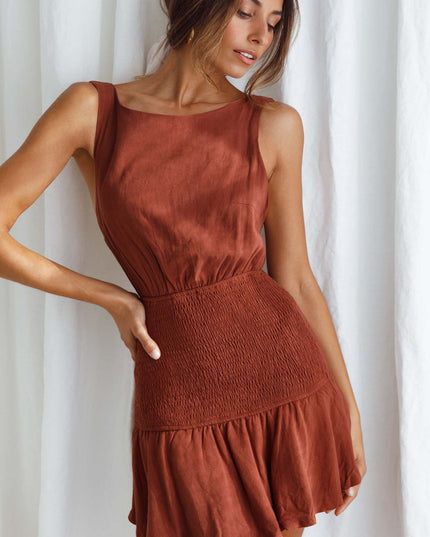 Cinnamon Elasticated Straps Shirred Waist Mini Dress