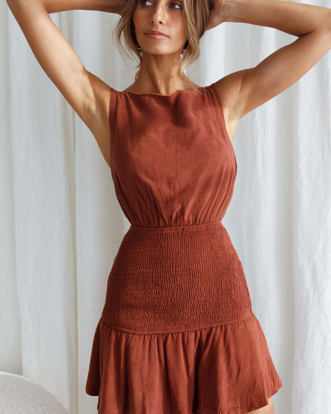 Cinnamon Elasticated Straps Shirred Waist Mini Dress
