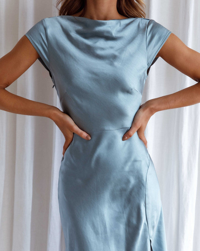 Blue Twist Back Midi Dress